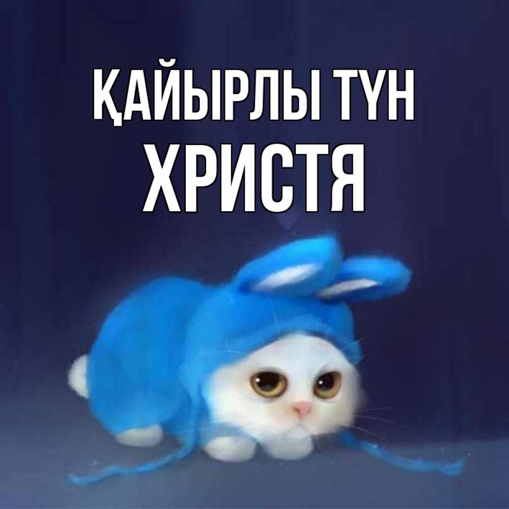 Күн сайын ашық хат с именем, Христя Қайырлы түн кот в голубом костюме кролика с ушками Онлайн тегін жүктеп алу тілектері бар керемет карта 