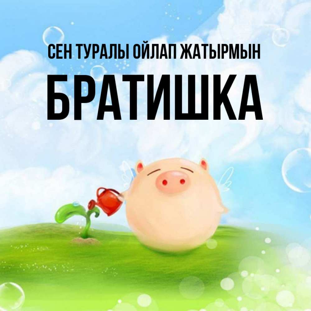 Күн сайын ашық хат с именем, Братишка Сен туралы ойлап жатырмын позитивная свинюшка Онлайн тегін жүктеп алу тілектері бар керемет карта 