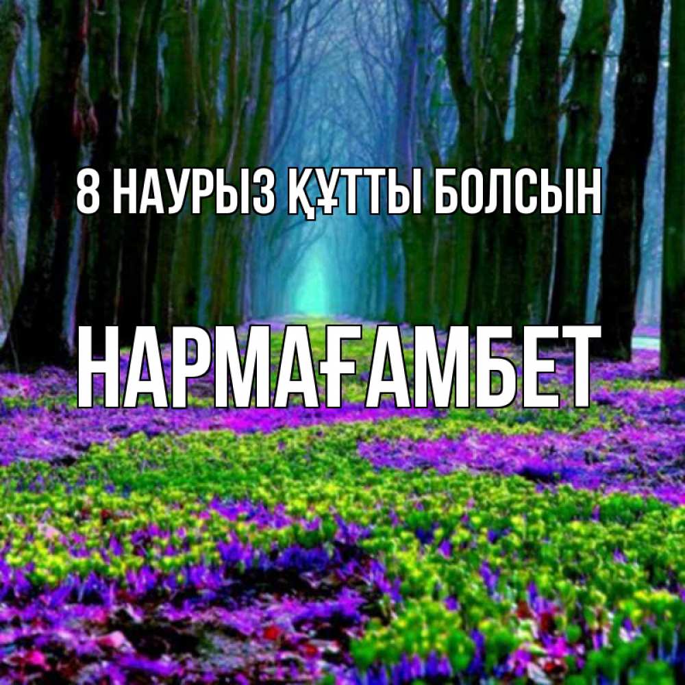 Күн сайын ашық хат с именем, НАРМАҒАМБЕТ 8 наурыз құтты болсын фиолетовые цветы в лесу 1 Онлайн тегін жүктеп алу тілектері бар керемет карта 