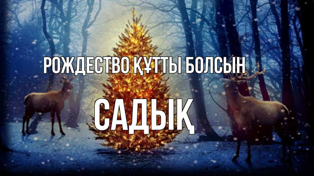 Күн сайын ашық хат с именем, САДЫҚ Рождество құтты болсын олени, новогодняя елка Онлайн тегін жүктеп алу тілектері бар керемет карта 