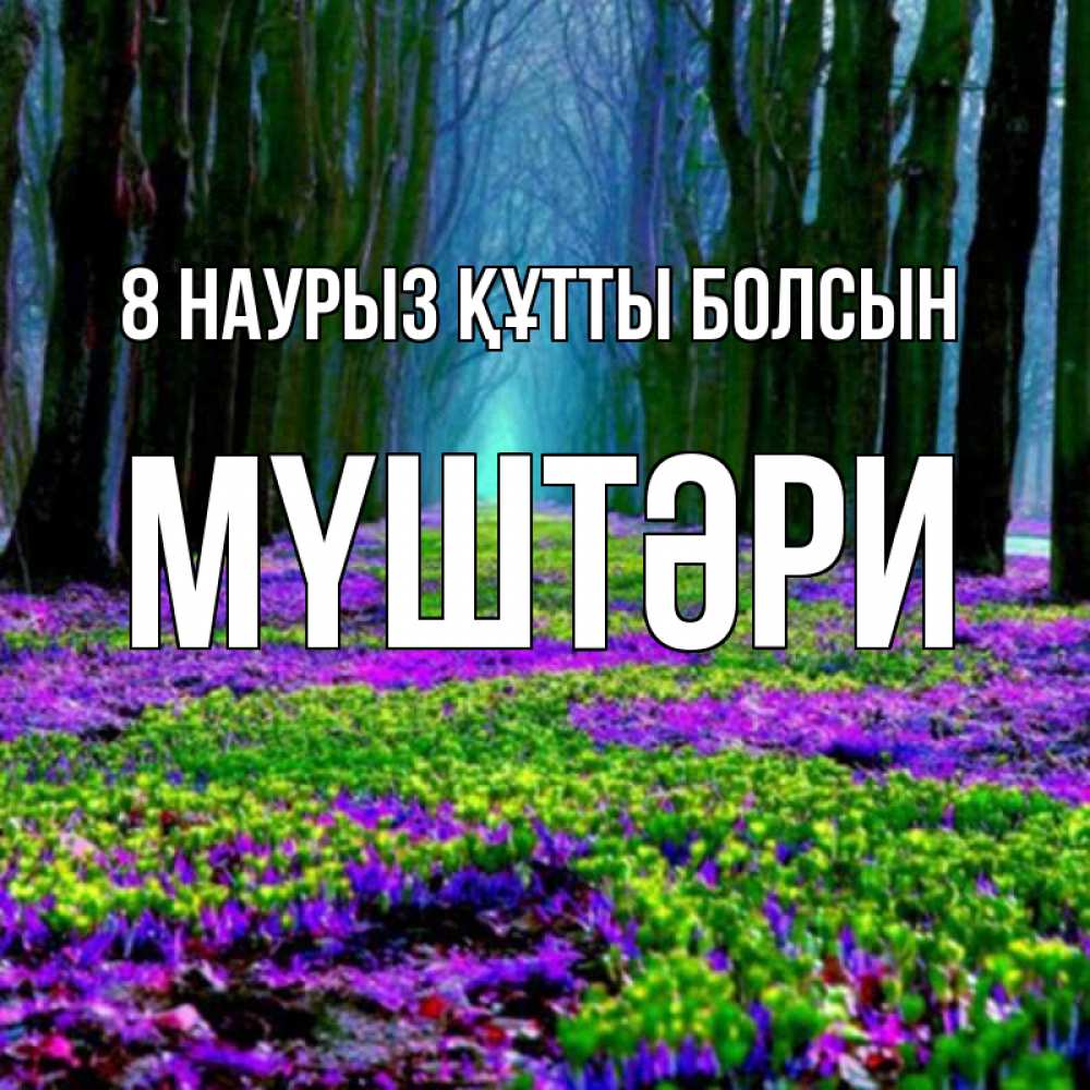 Күн сайын ашық хат с именем, МҮШТӘРИ 8 наурыз құтты болсын фиолетовые цветы в лесу 1 Онлайн тегін жүктеп алу тілектері бар керемет карта 