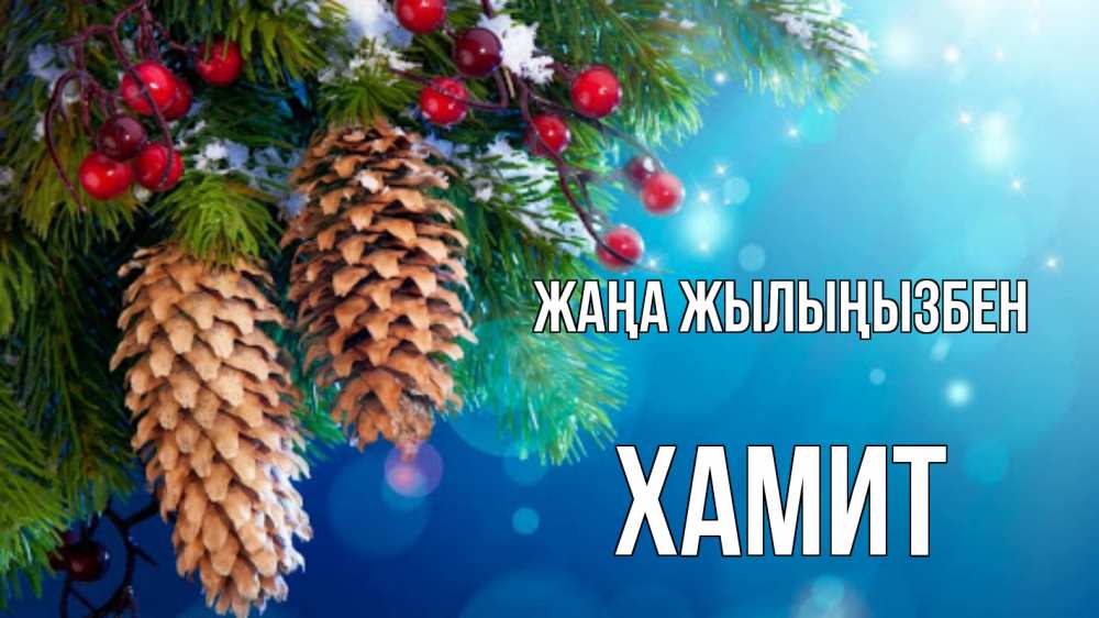 Күн сайын ашық хат с именем, ХАМИТ Жаңа жылыңызбен Новый год, ель, шишки Онлайн тегін жүктеп алу тілектері бар керемет карта 