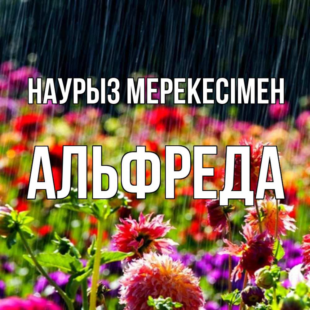 Күн сайын ашық хат с именем, Альфреда Наурыз мерекесімен цветы под дождиком к международному женскому дню Онлайн тегін жүктеп алу тілектері бар керемет карта 
