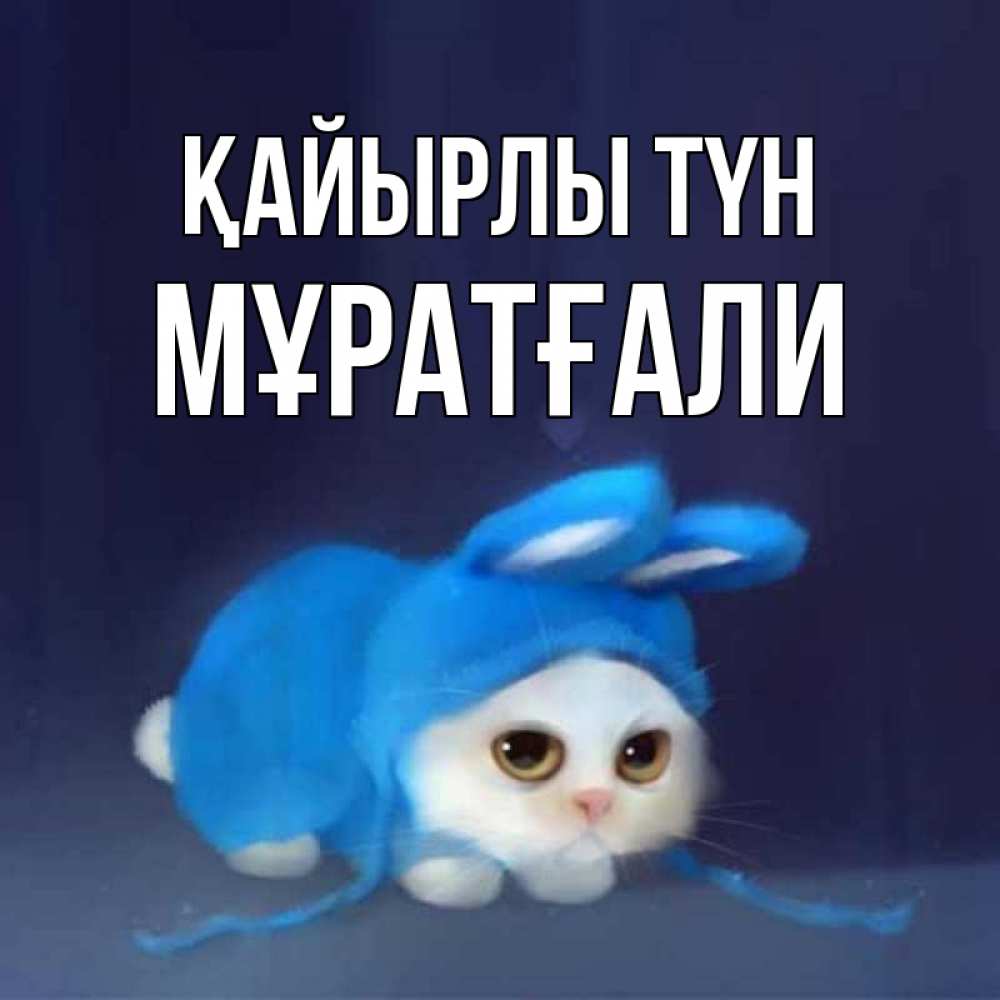 Күн сайын ашық хат с именем, Мұратғали Қайырлы түн кот в голубом костюме кролика с ушками Онлайн тегін жүктеп алу тілектері бар керемет карта 
