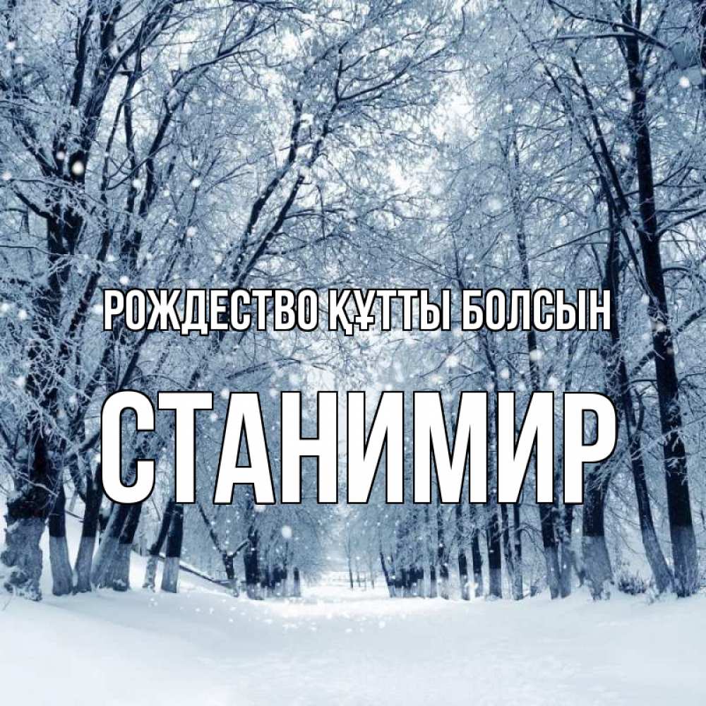 Күн сайын ашық хат с именем, Станимир Рождество құтты болсын снег, лес, парк Онлайн тегін жүктеп алу тілектері бар керемет карта 