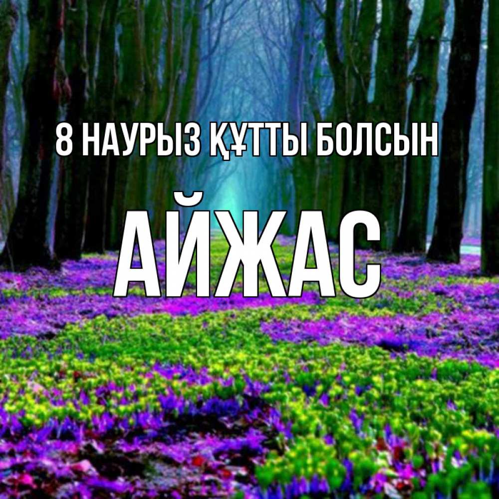 Күн сайын ашық хат с именем, Айжас 8 наурыз құтты болсын фиолетовые цветы в лесу 1 Онлайн тегін жүктеп алу тілектері бар керемет карта 