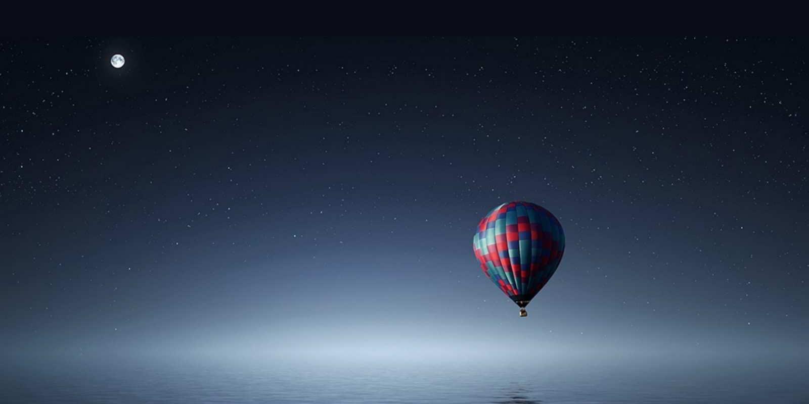 Открытка воздушный шар на фоне луны и воды ночная открытка Қайырлы түн 