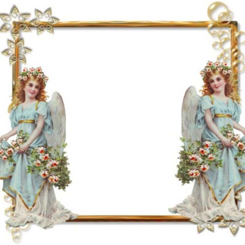 Открытка Красивая открытка с ангелами  рамочка из золота и ангелы  Туған күнің құтты болсын 