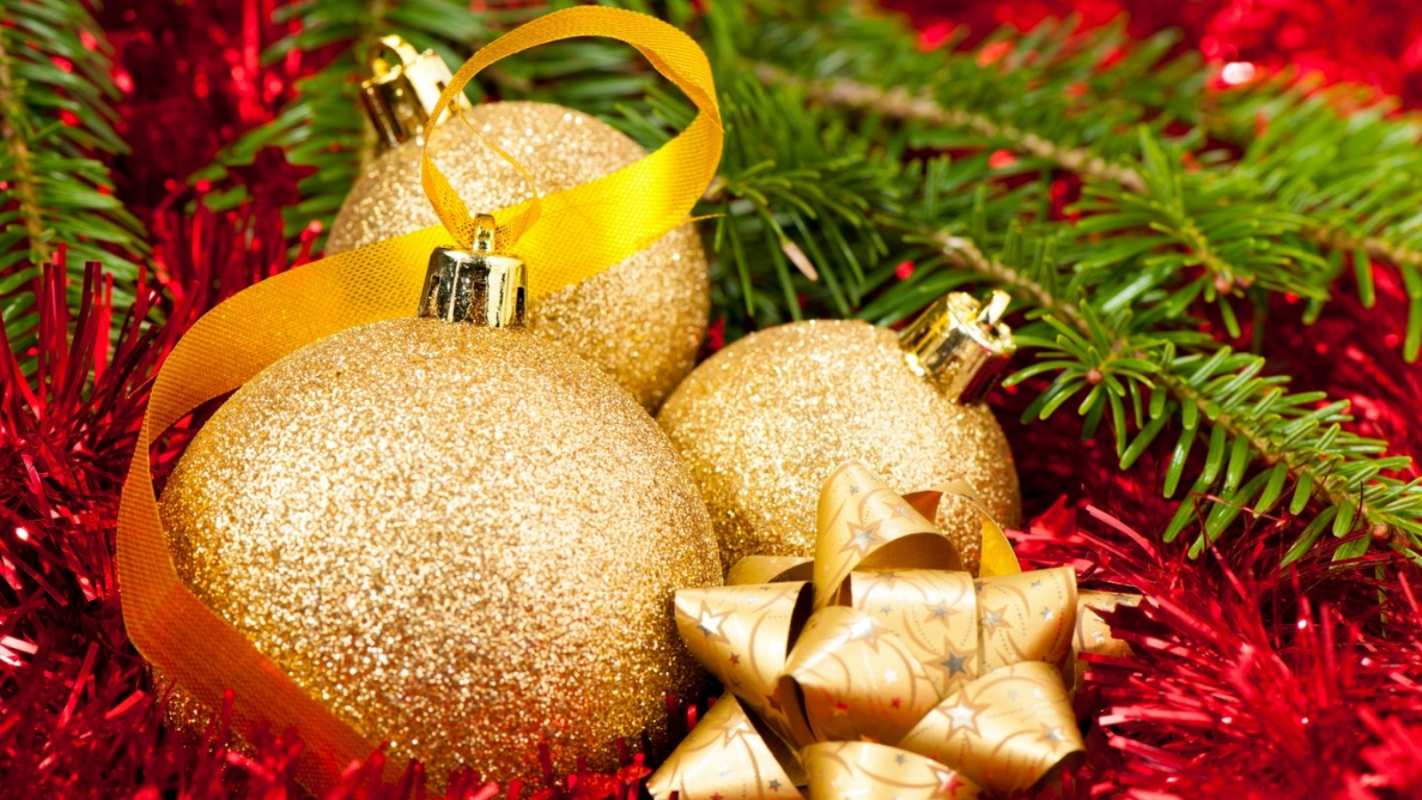 Открытка новогодние золотые шары  новый год  Жаңа жылыңызбен 