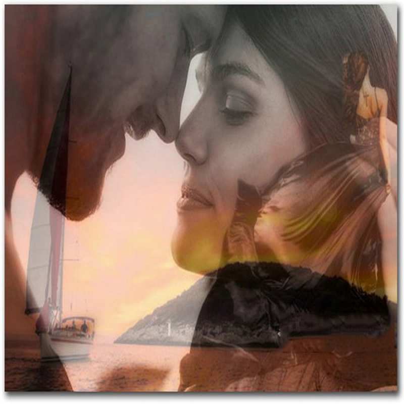 Открытка Море яхта пляж  возлюбленные  сені құшақтағым келеді 