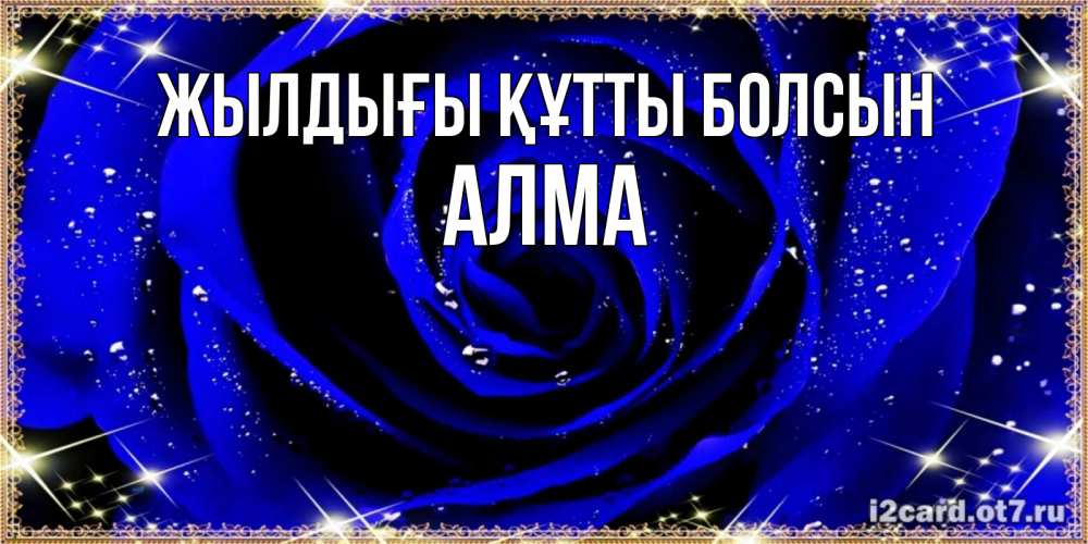 Күн сайын ашық хат с именем, АЛМА Жылдығы құтты болсын голубые цветы в росе Онлайн тегін жүктеп алу тілектері бар керемет карта 