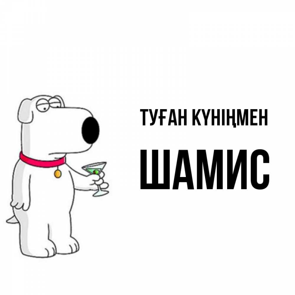 Күн сайын ашық хат с именем, ШАМИС Туған күніңмен песик с оливками Онлайн тегін жүктеп алу тілектері бар керемет карта 