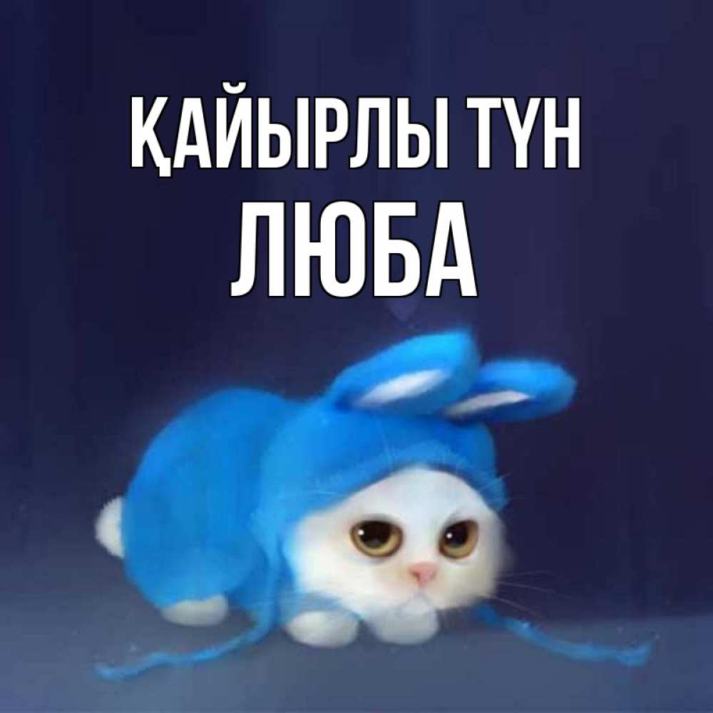 Күн сайын ашық хат с именем, Люба Қайырлы түн кот в голубом костюме кролика с ушками Онлайн тегін жүктеп алу тілектері бар керемет карта 