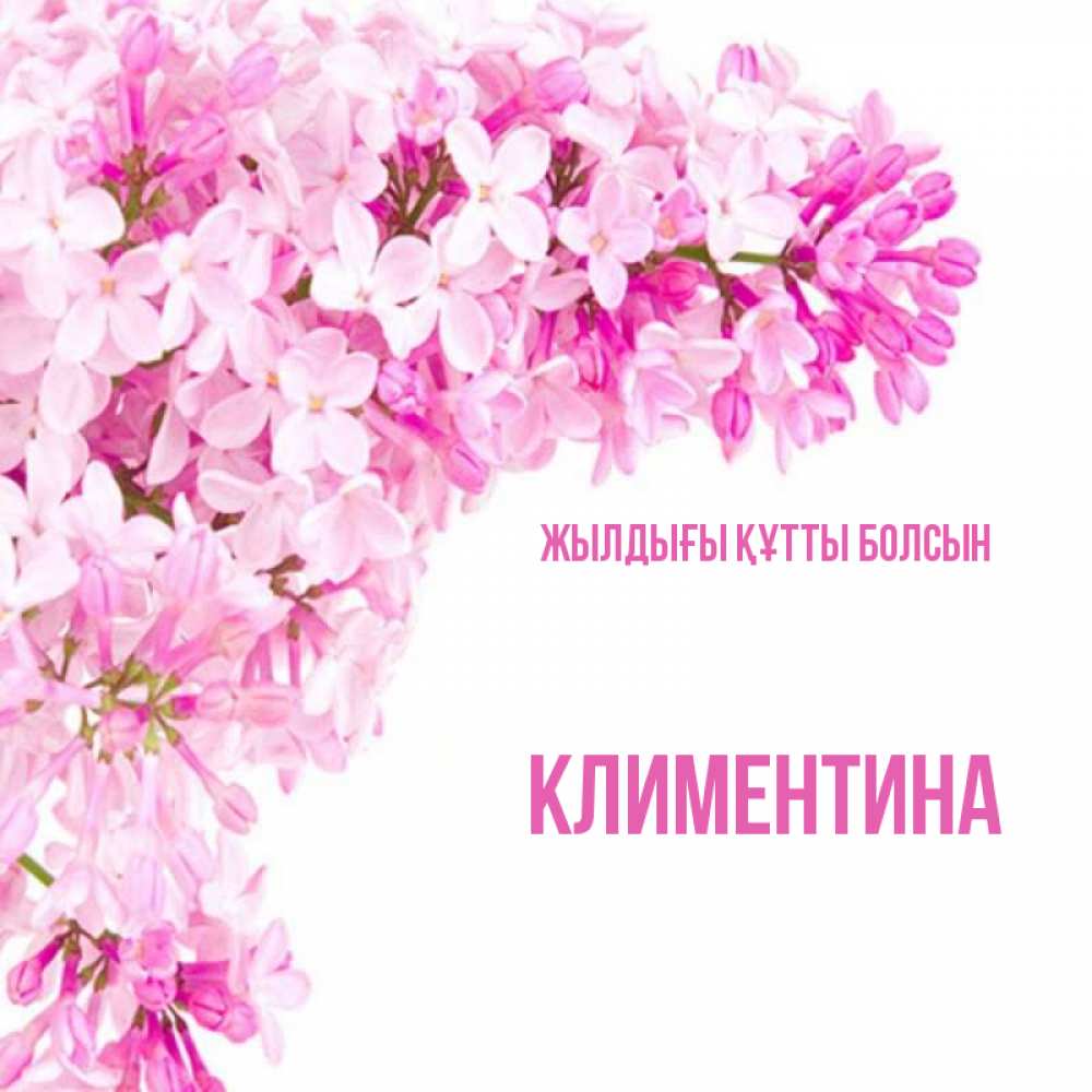 Күн сайын ашық хат с именем, Климентина Жылдығы құтты болсын Сирень на белом фоне Онлайн тегін жүктеп алу тілектері бар керемет карта 