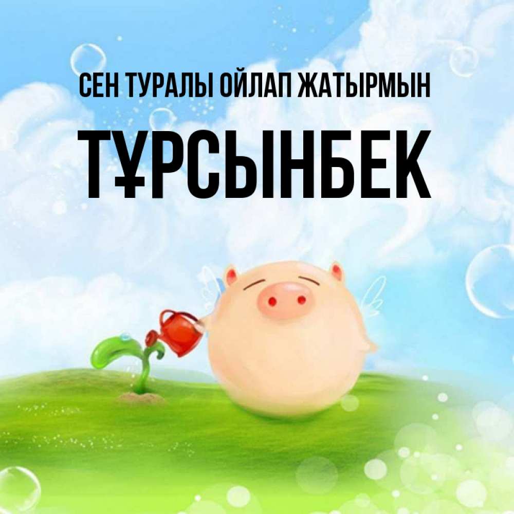 Күн сайын ашық хат с именем, ТҰРСЫНБЕК Сен туралы ойлап жатырмын позитивная свинюшка Онлайн тегін жүктеп алу тілектері бар керемет карта 