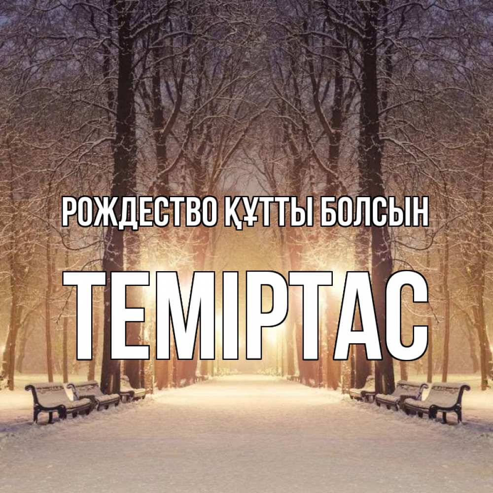 Күн сайын ашық хат с именем, ТЕМІРТАС Рождество құтты болсын зима, парк, фонарь, лес Онлайн тегін жүктеп алу тілектері бар керемет карта 
