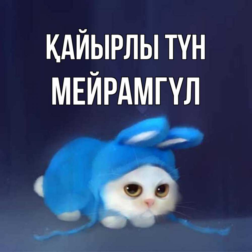 Күн сайын ашық хат с именем, МЕЙРАМГҮЛ Қайырлы түн кот в голубом костюме кролика с ушками Онлайн тегін жүктеп алу тілектері бар керемет карта 