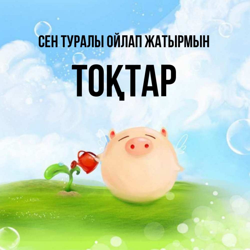 Күн сайын ашық хат с именем, ТОҚТАР Сен туралы ойлап жатырмын позитивная свинюшка Онлайн тегін жүктеп алу тілектері бар керемет карта 