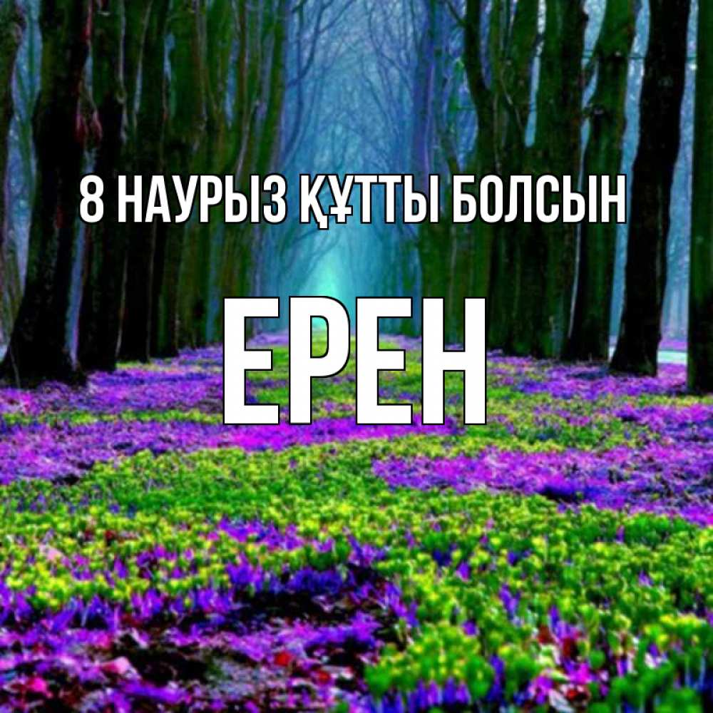 Күн сайын ашық хат с именем, Ерен 8 наурыз құтты болсын фиолетовые цветы в лесу 1 Онлайн тегін жүктеп алу тілектері бар керемет карта 