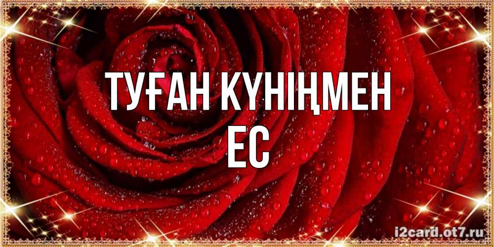 Күн сайын ашық хат с именем, Ес Туған күніңмен роса на розе блестящая в лучах солнца Онлайн тегін жүктеп алу тілектері бар керемет карта 