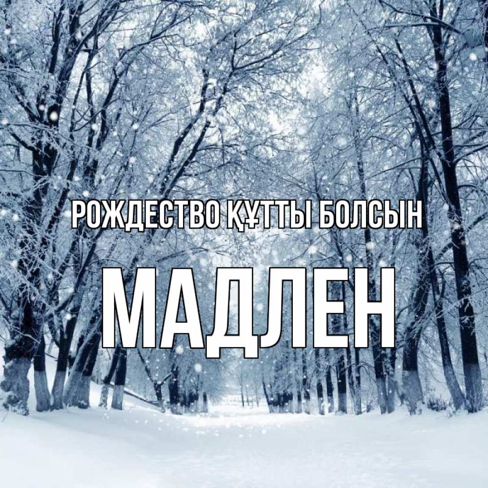 Күн сайын ашық хат с именем, Мадлен Рождество құтты болсын снег, лес, парк Онлайн тегін жүктеп алу тілектері бар керемет карта 