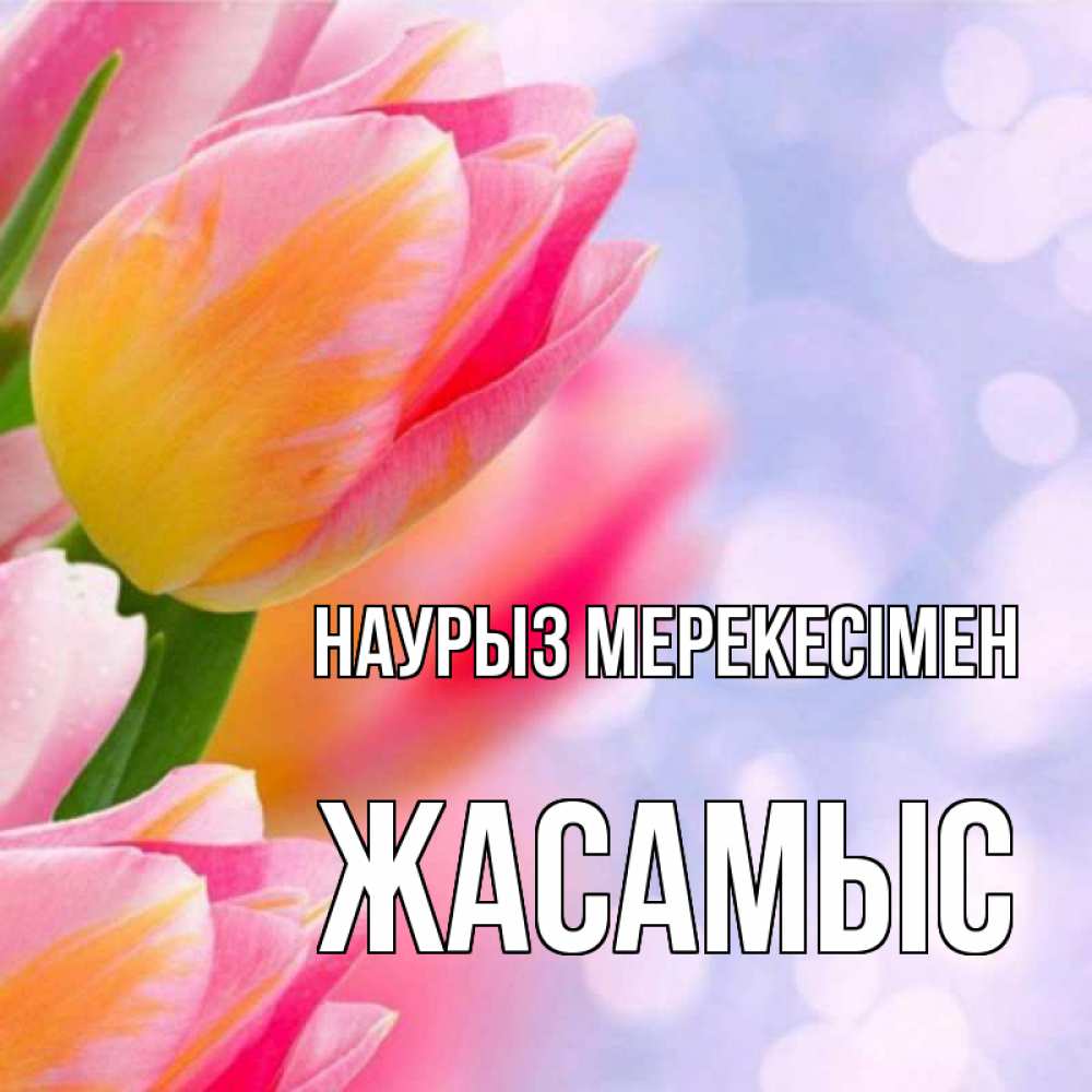 Күн сайын ашық хат с именем, Жасамыс Наурыз мерекесімен тюльпаны 2 Онлайн тегін жүктеп алу тілектері бар керемет карта 