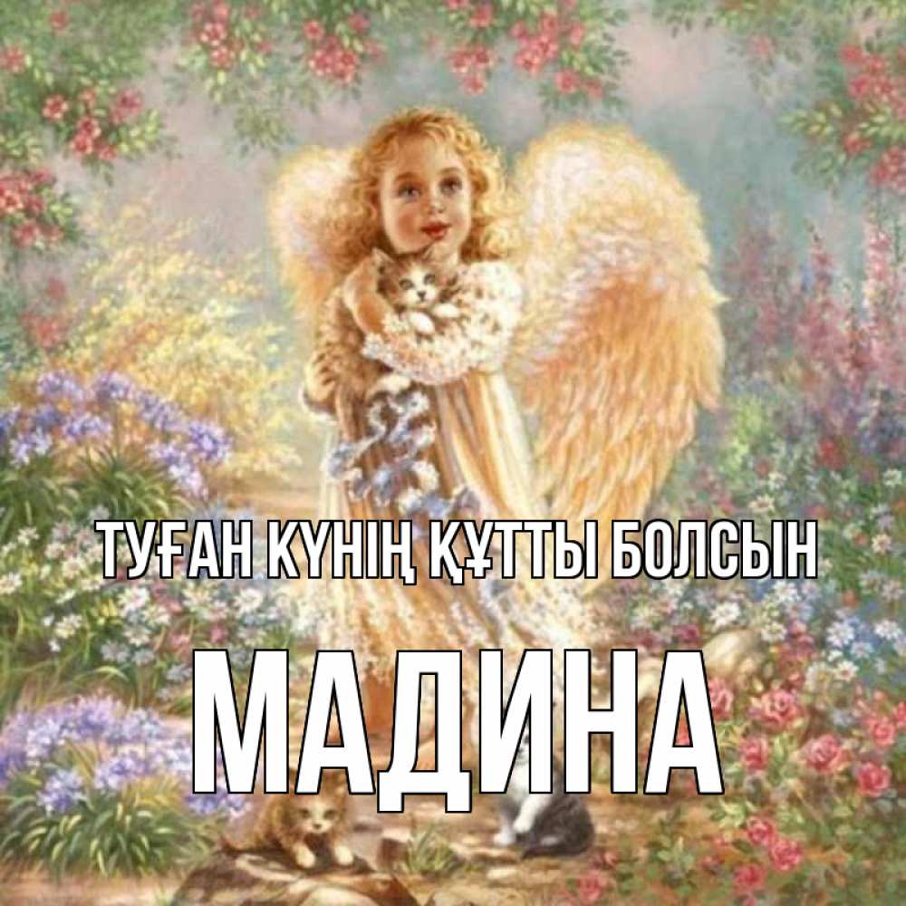Күн сайын ашық хат с именем, Мадина Туған күнің құтты болсын держит котенка Онлайн тегін жүктеп алу тілектері бар керемет карта 