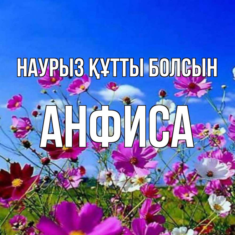 Күн сайын ашық хат с именем, Анфиса Наурыз құтты болсын цветы Онлайн тегін жүктеп алу тілектері бар керемет карта 