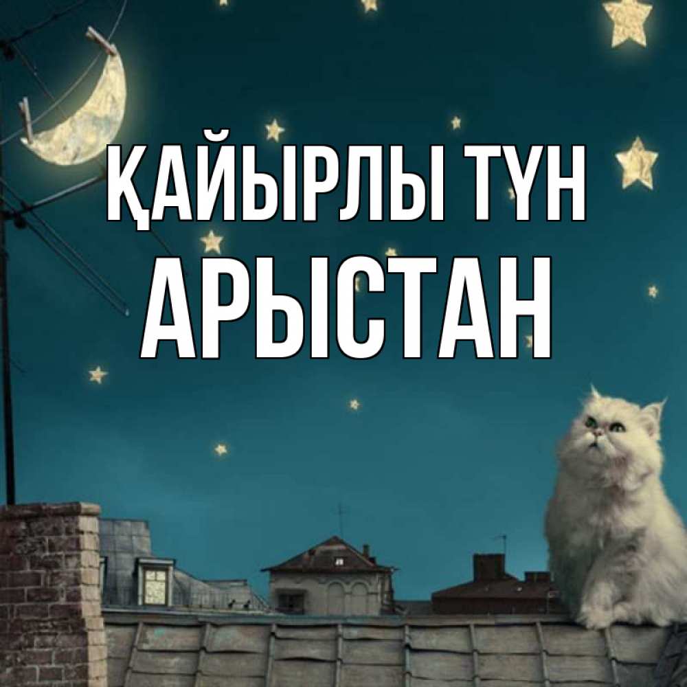 Күн сайын ашық хат с именем, Арыстан Қайырлы түн белый кот сидит на крыше Онлайн тегін жүктеп алу тілектері бар керемет карта 