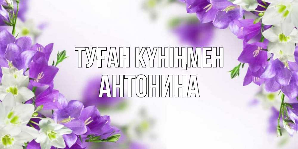 Күн сайын ашық хат с именем, Антонина Туған күніңмен открытка на день рождения с сиреневыми цветами Онлайн тегін жүктеп алу тілектері бар керемет карта 