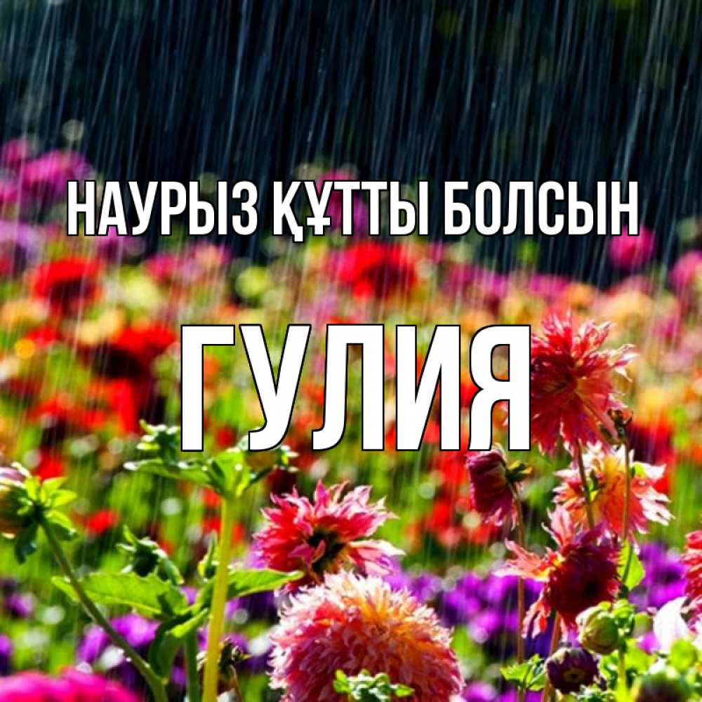 Күн сайын ашық хат с именем, Гулия Наурыз құтты болсын цветы под дождиком к наурызу Онлайн тегін жүктеп алу тілектері бар керемет карта 