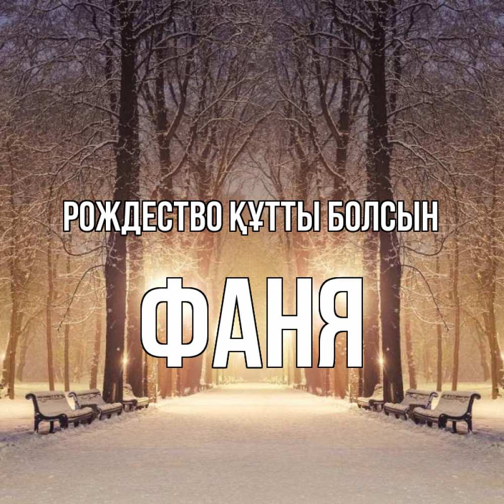 Күн сайын ашық хат с именем, Фаня Рождество құтты болсын зима, парк, фонарь, лес Онлайн тегін жүктеп алу тілектері бар керемет карта 