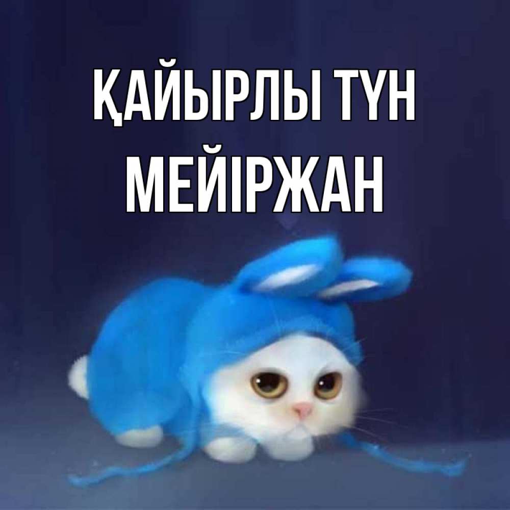 Күн сайын ашық хат с именем, МЕЙІРЖАН Қайырлы түн кот в голубом костюме кролика с ушками Онлайн тегін жүктеп алу тілектері бар керемет карта 