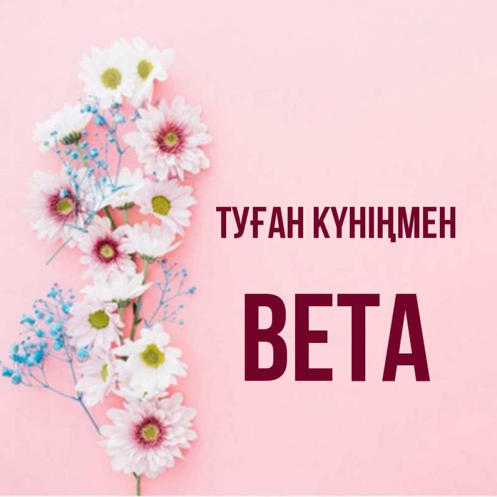 Күн сайын ашық хат с именем, Вета Туған күніңмен Родная моя с днем рождения тебя картинка с цветами белыми и голубыми Онлайн тегін жүктеп алу тілектері бар керемет карта 