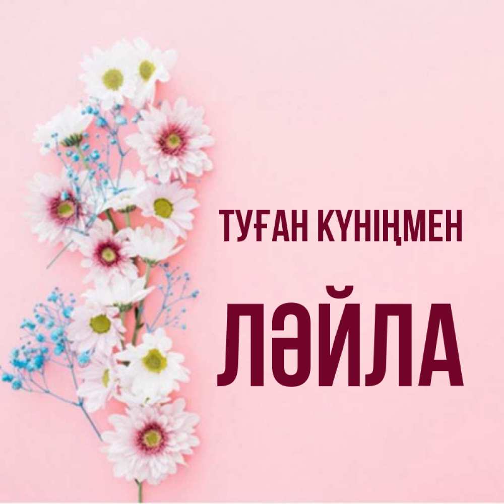 Күн сайын ашық хат с именем, ЛӘЙЛА Туған күніңмен Родная моя с днем рождения тебя картинка с цветами белыми и голубыми Онлайн тегін жүктеп алу тілектері бар керемет карта 