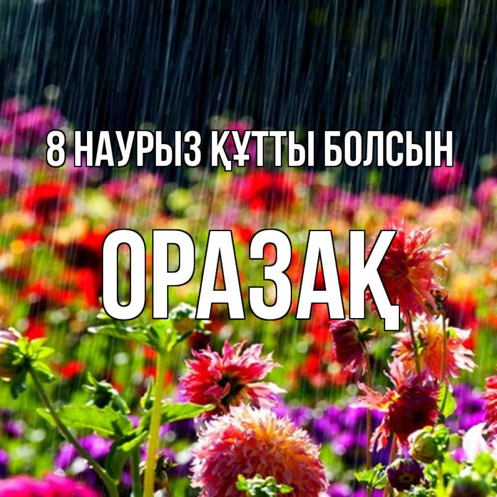 Күн сайын ашық хат с именем, ОРАЗАҚ 8 наурыз құтты болсын цветы под дождиком к международному женскому дню Онлайн тегін жүктеп алу тілектері бар керемет карта 