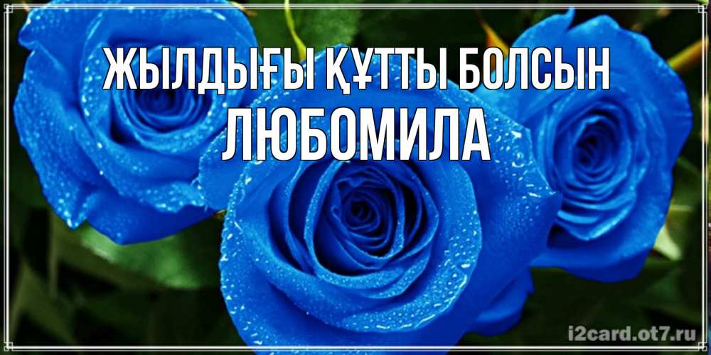 Күн сайын ашық хат с именем, Любомила Жылдығы құтты болсын розы с синим цветом Онлайн тегін жүктеп алу тілектері бар керемет карта 