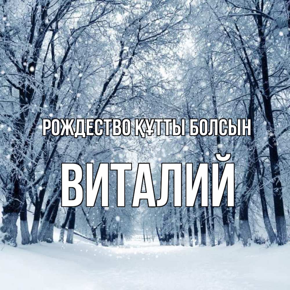 Күн сайын ашық хат с именем, Виталий Рождество құтты болсын снег, лес, парк Онлайн тегін жүктеп алу тілектері бар керемет карта 