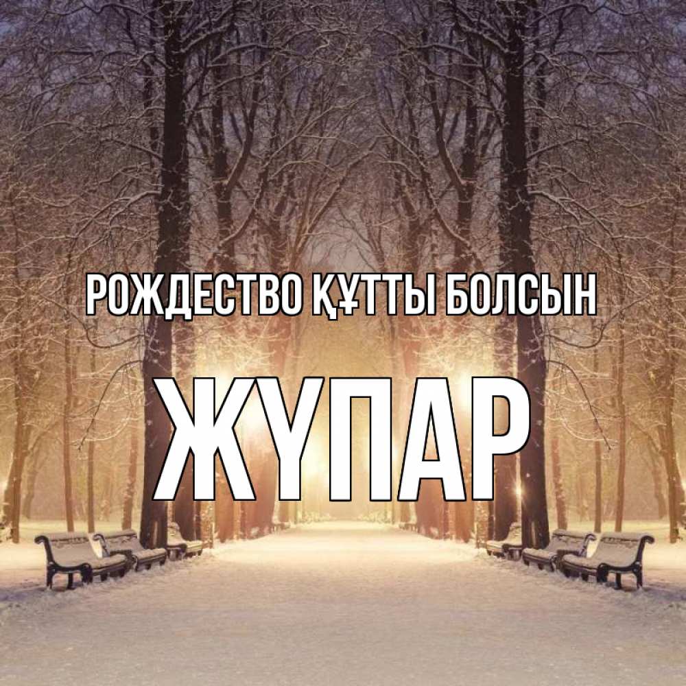 Күн сайын ашық хат с именем, ЖҮПАР Рождество құтты болсын зима, парк, фонарь, лес Онлайн тегін жүктеп алу тілектері бар керемет карта 