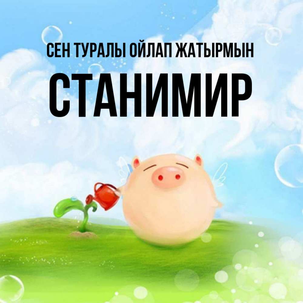Күн сайын ашық хат с именем, Станимир Сен туралы ойлап жатырмын позитивная свинюшка Онлайн тегін жүктеп алу тілектері бар керемет карта 