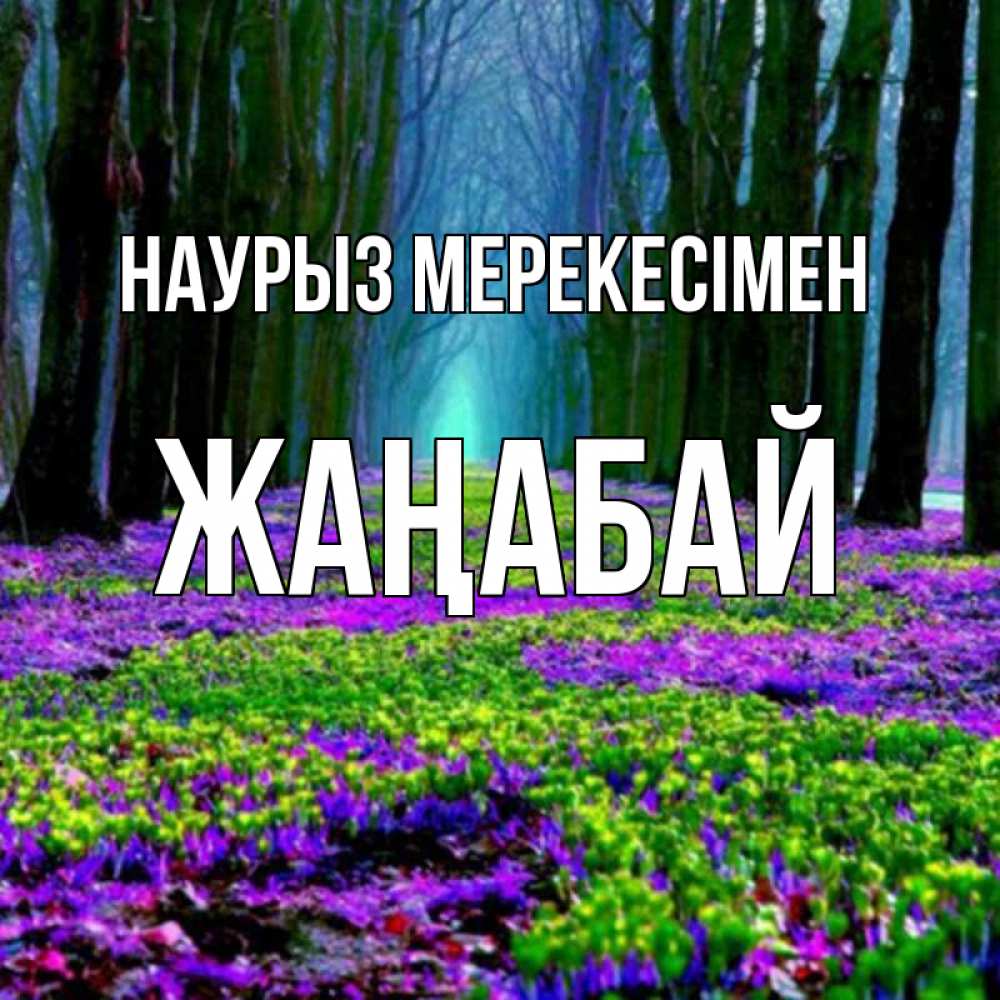 Күн сайын ашық хат с именем, Жаңабай Наурыз мерекесімен фиолетовые цветы в лесу 1 Онлайн тегін жүктеп алу тілектері бар керемет карта 