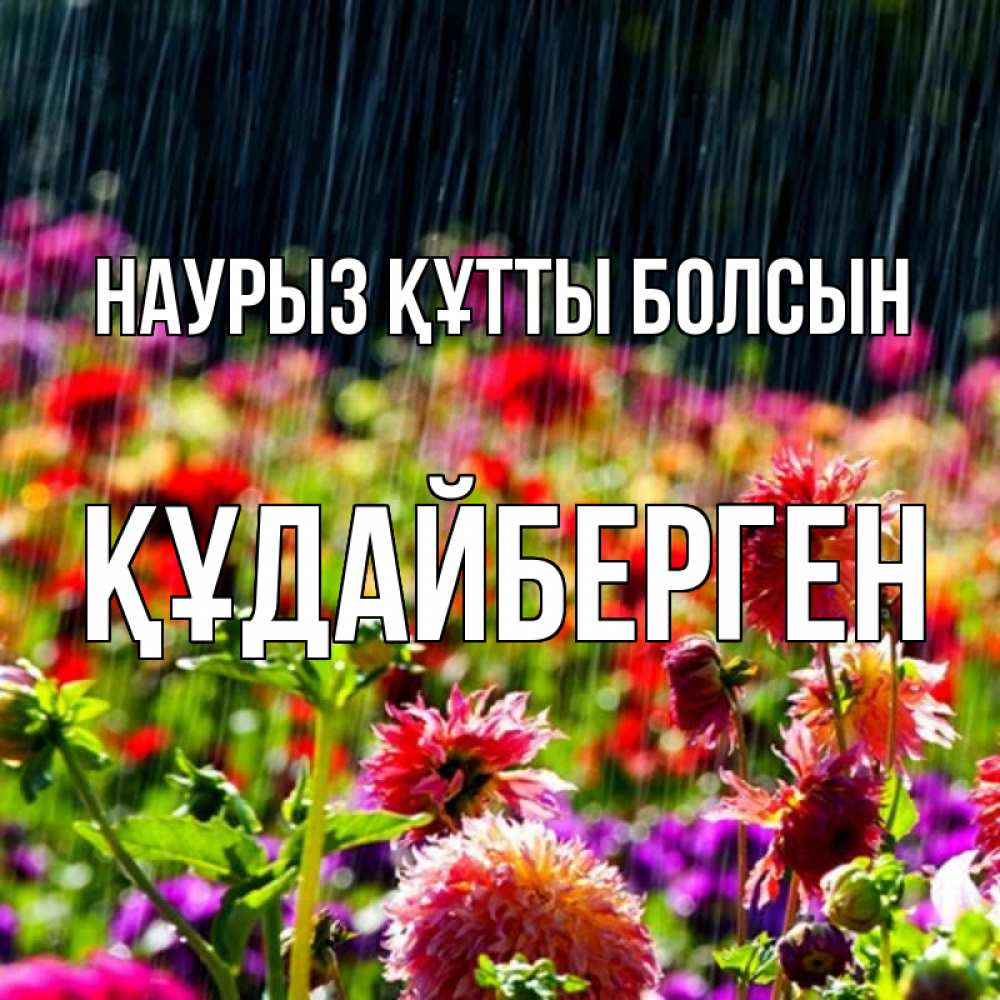 Күн сайын ашық хат с именем, ҚҰДАЙБЕРГЕН Наурыз құтты болсын цветы под дождиком к наурызу Онлайн тегін жүктеп алу тілектері бар керемет карта 