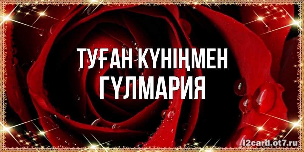 Күн сайын ашық хат с именем, ГҮЛМАРИЯ Туған күніңмен цветок в росе на день рождения Онлайн тегін жүктеп алу тілектері бар керемет карта 