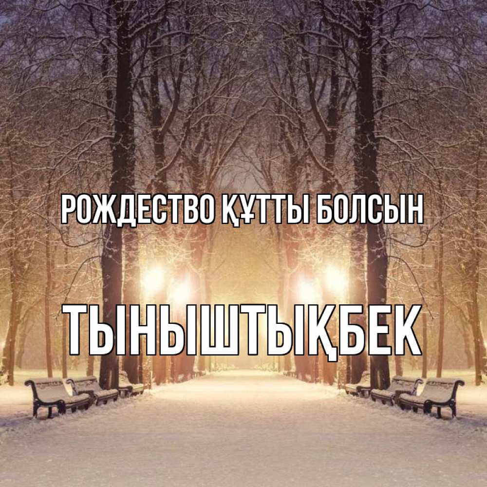 Күн сайын ашық хат с именем, ТЫНЫШТЫҚБЕК Рождество құтты болсын зима, парк, фонарь, лес Онлайн тегін жүктеп алу тілектері бар керемет карта 