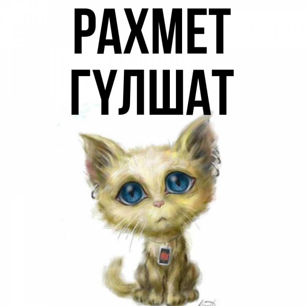 Күн сайын ашық хат с именем, ГҮЛШАТ рахмет рисованный кот благодарит вас Онлайн тегін жүктеп алу тілектері бар керемет карта 