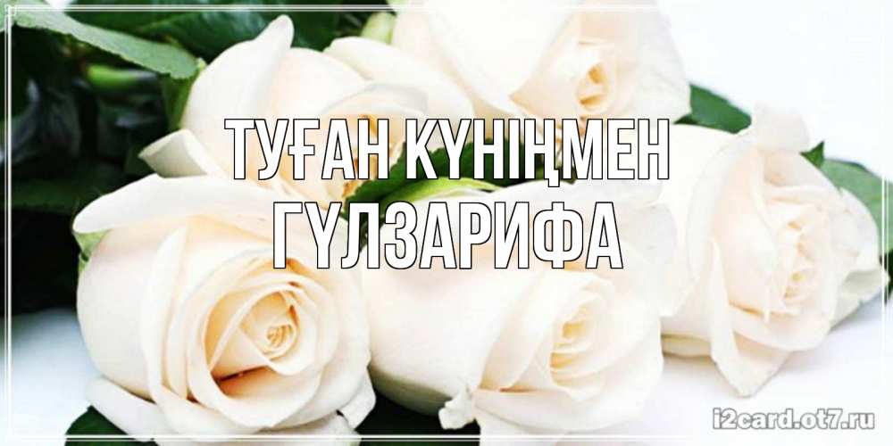 Күн сайын ашық хат с именем, ГҮЛЗАРИФА Туған күніңмен открытка с красивыми белыми розами для родных Онлайн тегін жүктеп алу тілектері бар керемет карта 