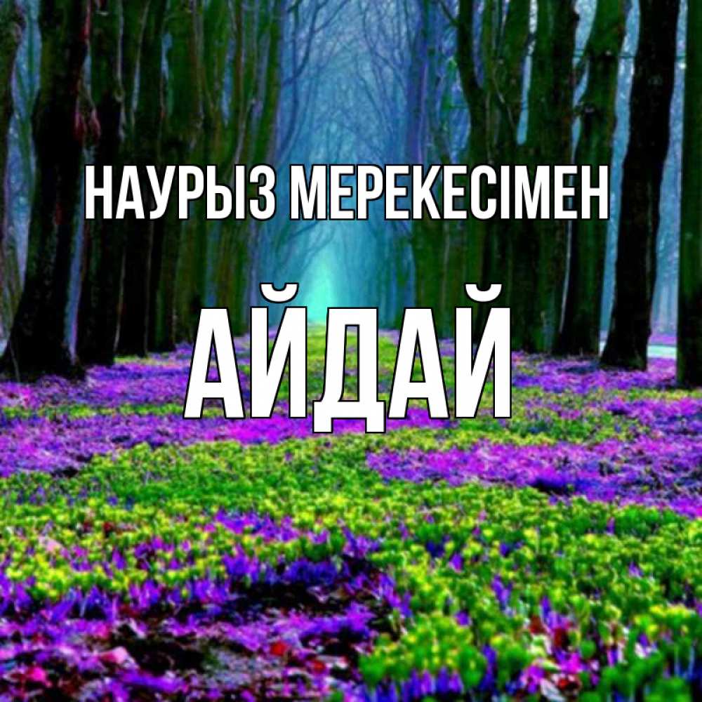 Күн сайын ашық хат с именем, АЙДАЙ Наурыз мерекесімен фиолетовые цветы в лесу 1 Онлайн тегін жүктеп алу тілектері бар керемет карта 