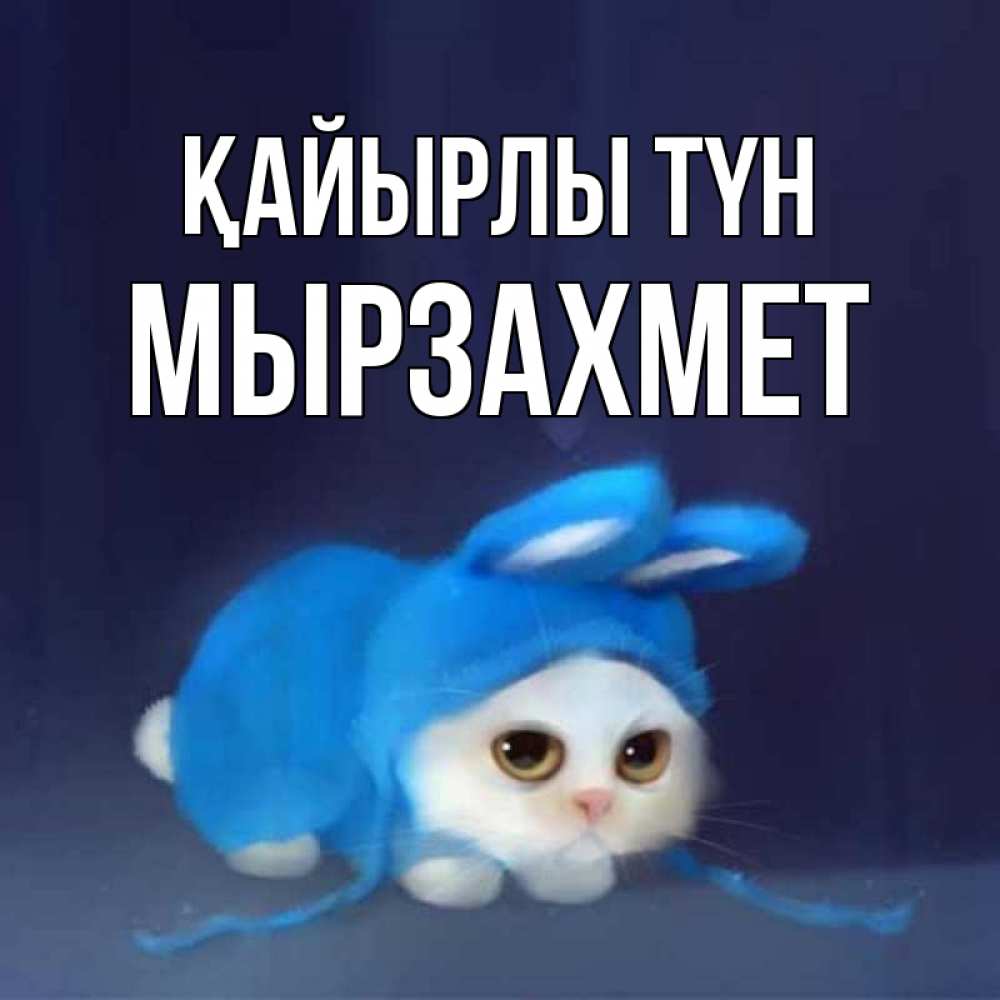 Күн сайын ашық хат с именем, МЫРЗАХМЕТ Қайырлы түн кот в голубом костюме кролика с ушками Онлайн тегін жүктеп алу тілектері бар керемет карта 