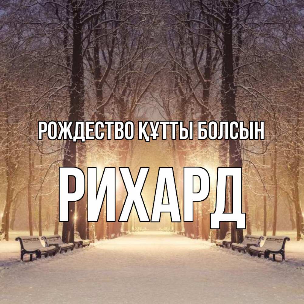 Күн сайын ашық хат с именем, Рихард Рождество құтты болсын зима, парк, фонарь, лес Онлайн тегін жүктеп алу тілектері бар керемет карта 