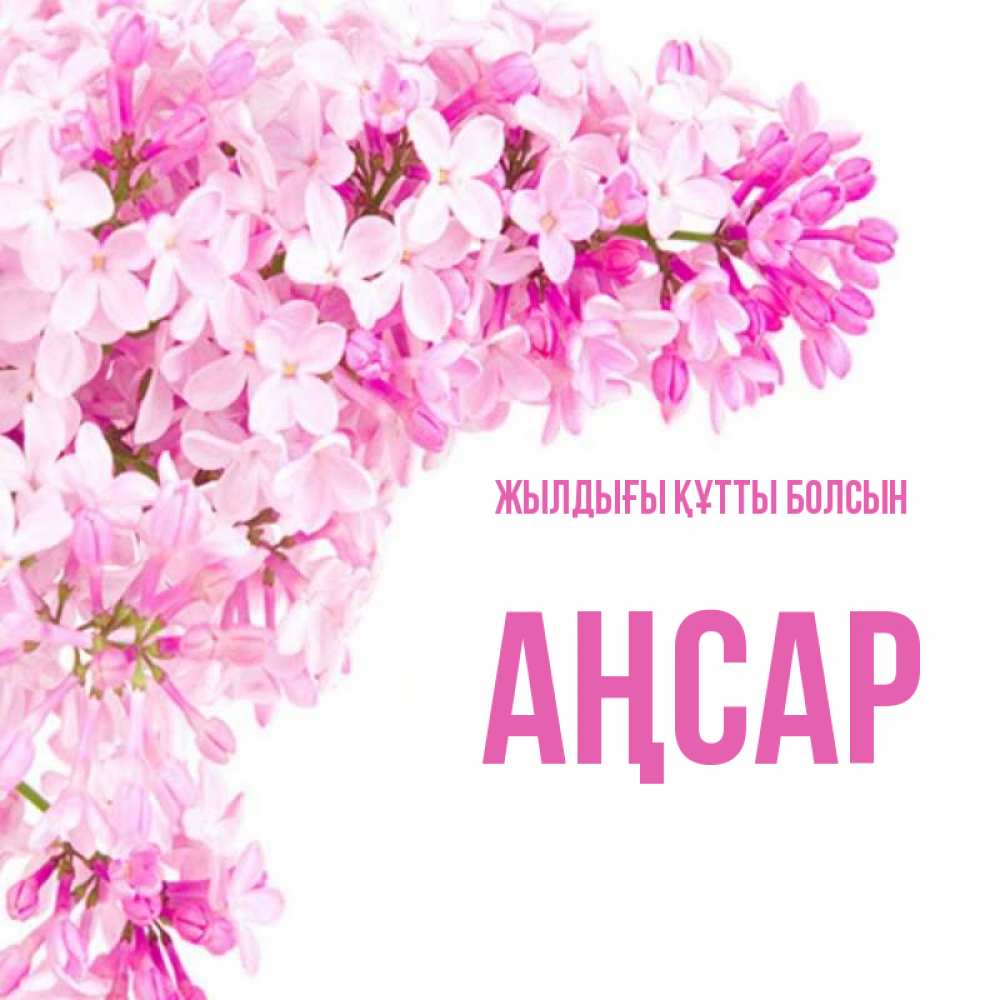 Күн сайын ашық хат с именем, Аңсар Жылдығы құтты болсын Сирень на белом фоне Онлайн тегін жүктеп алу тілектері бар керемет карта 